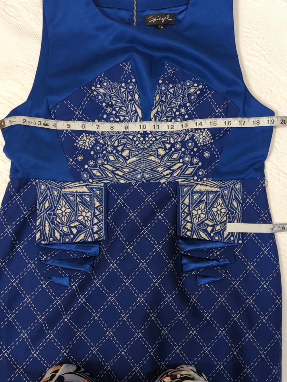 Spiegel Royal Blue Geometric Sleeveless Sheath Dress Size 16 - Picture 10 of 12